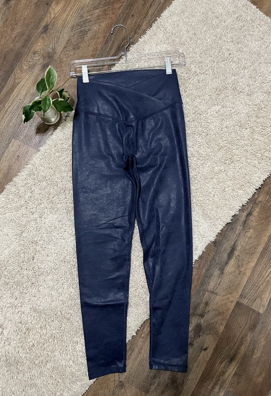 Offline by Aerie Medium Blue Faux Leather Crossover Waist High-Rise Leggings